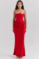 Lavinque Dress Robe Longue Satinée Noire | Bustier Drapé | Élégance Sensuelle