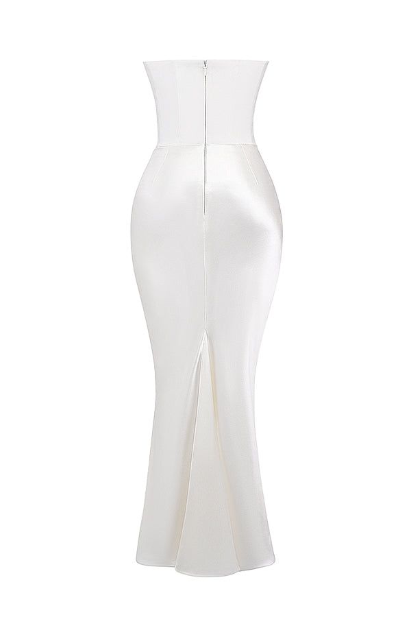 Lavinque Dress Robe Longue Satinée Noire | Bustier Drapé | Élégance Sensuelle