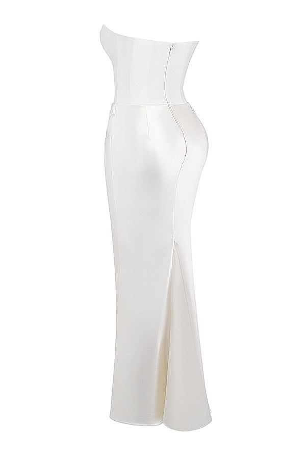 Lavinque Dress Robe Longue Satinée Noire | Bustier Drapé | Élégance Sensuelle
