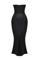 Lavinque Dress Robe Longue Satinée Noire | Bustier Drapé | Élégance Sensuelle