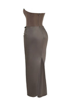 Lavinque Dress Robe Longue Satinée Noire | Bustier Drapé | Élégance Sensuelle
