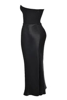 Lavinque Dress Robe Longue Satinée Noire | Bustier Drapé | Élégance Sensuelle