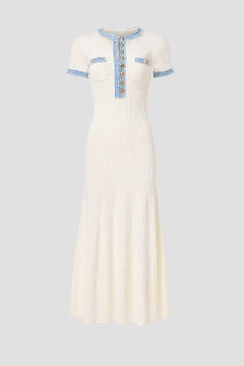 Lavinque Dress Robe Maille Longue | Élégance Décontractée | Boutons Contrastés