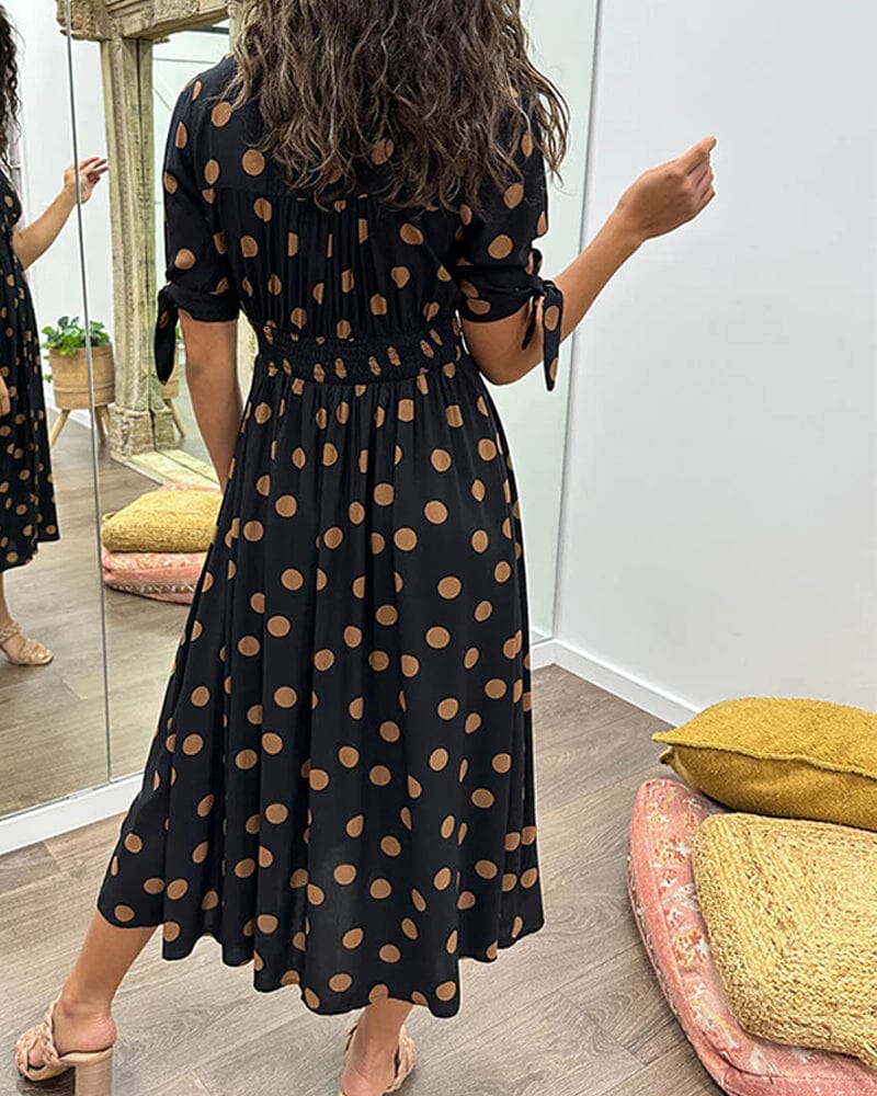 Lavinque Dress Robe Midi à Pois | Boutonnée et Cintrée | Élégance Rétro et Féminine