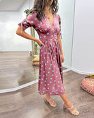 Lavinque Dress Robe Midi à Pois | Boutonnée et Cintrée | Élégance Rétro et Féminine