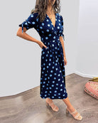 Lavinque Dress Robe Midi à Pois | Boutonnée et Cintrée | Élégance Rétro et Féminine