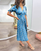 Lavinque Dress Robe Midi à Pois | Boutonnée et Cintrée | Élégance Rétro et Féminine
