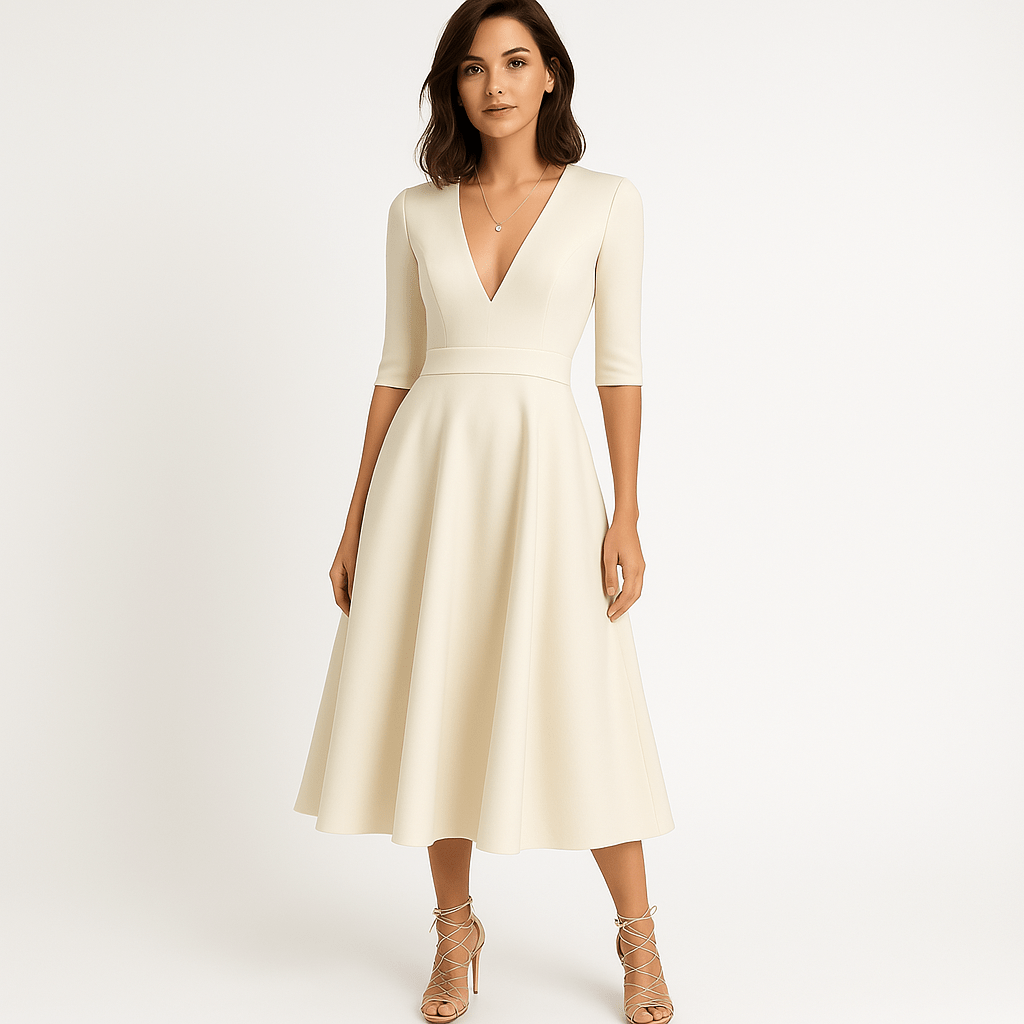 Lavinque Dress Robe Midi Évasée | Crème | Élégante et Féminine