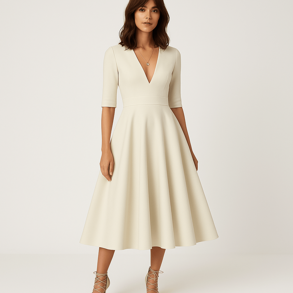 Lavinque Dress Robe Midi Évasée | Crème | Élégante et Féminine