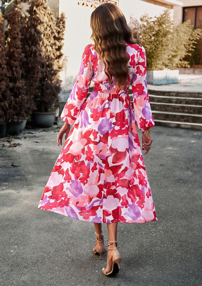 Lavinque Dress Robe Midi Fluide | Imprimé Bleu Tropical | Fraîche et Élégante
