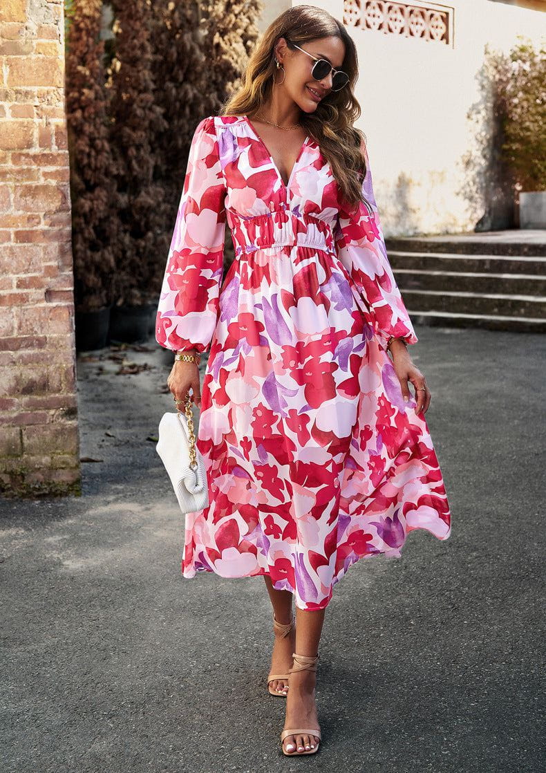 Lavinque Dress Robe Midi Fluide | Imprimé Bleu Tropical | Fraîche et Élégante