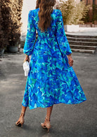 Lavinque Dress Robe Midi Fluide | Imprimé Bleu Tropical | Fraîche et Élégante