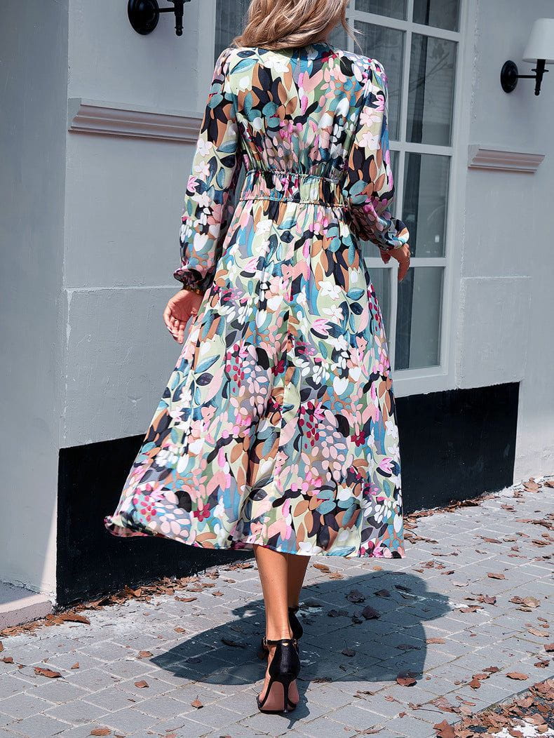 Lavinque Dress Robe Midi Fluide | Imprimé Bleu Tropical | Fraîche et Élégante