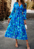 Lavinque Dress Robe Midi Fluide | Imprimé Bleu Tropical | Fraîche et Élégante