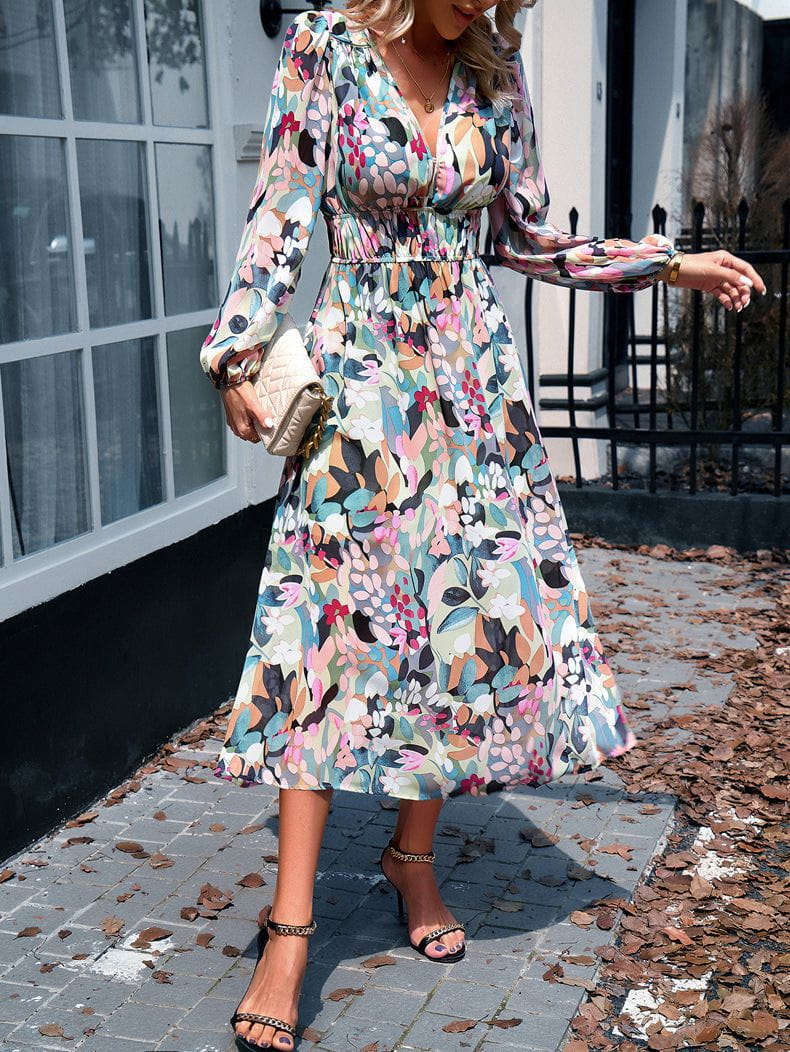 Lavinque Dress Robe Midi Fluide | Imprimé Bleu Tropical | Fraîche et Élégante
