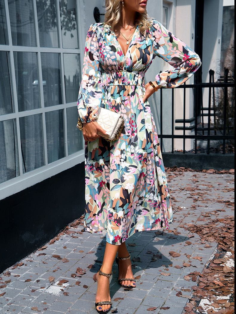 Lavinque Dress Robe Midi Fluide | Imprimé Bleu Tropical | Fraîche et Élégante