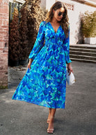 Lavinque Dress Robe Midi Fluide | Imprimé Bleu Tropical | Fraîche et Élégante