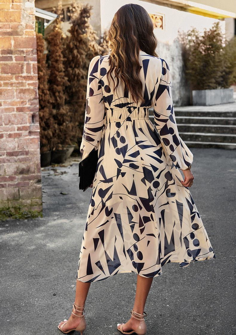 Lavinque Dress Robe Midi Fluide | Imprimé Bleu Tropical | Fraîche et Élégante
