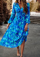 Lavinque Dress Robe Midi Fluide | Imprimé Bleu Tropical | Fraîche et Élégante