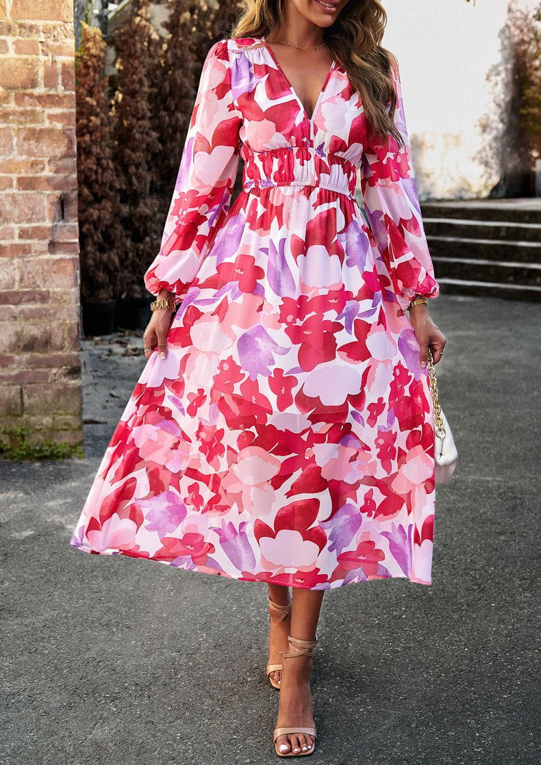 Lavinque Dress Robe Midi Fluide | Imprimé Bleu Tropical | Fraîche et Élégante