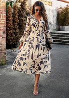 Lavinque Dress Robe Midi Fluide | Imprimé Bleu Tropical | Fraîche et Élégante