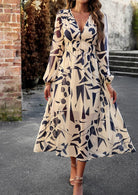 Lavinque Dress Robe Midi Fluide | Imprimé Bleu Tropical | Fraîche et Élégante