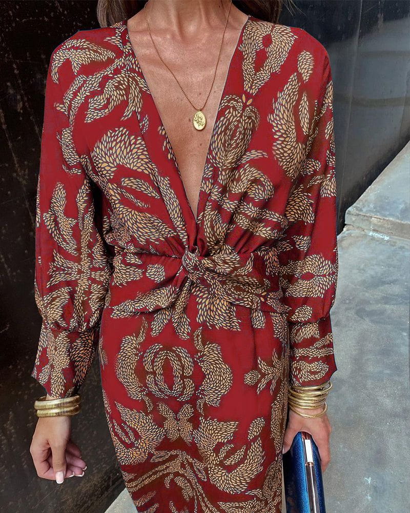 Lavinque Dress Robe Midi Imprimée | Nœud à l’avant | Élégante et Féminine