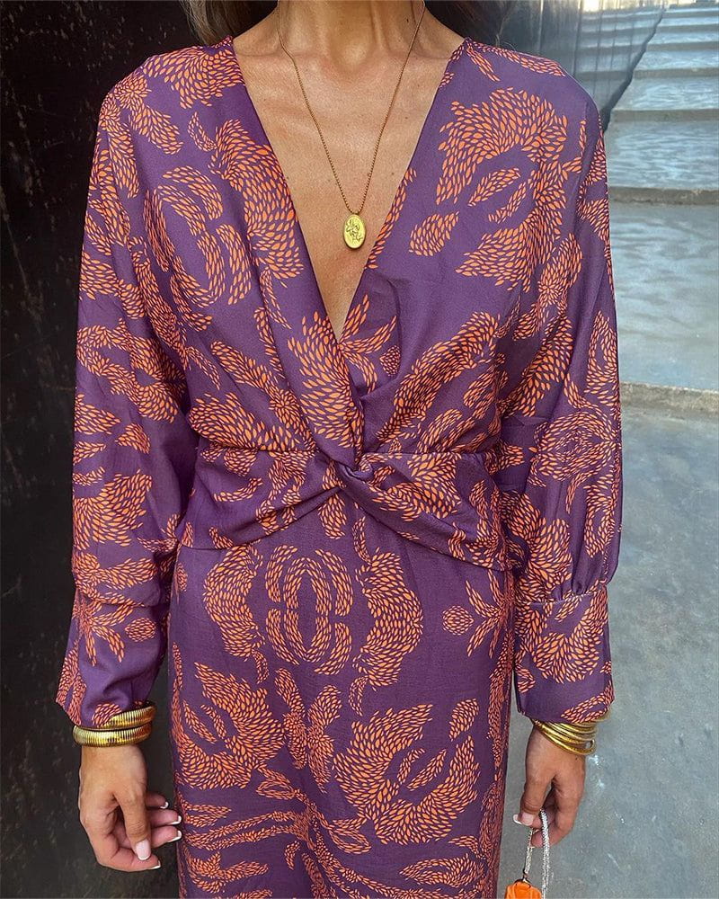 Lavinque Dress Robe Midi Imprimée | Nœud à l’avant | Élégante et Féminine