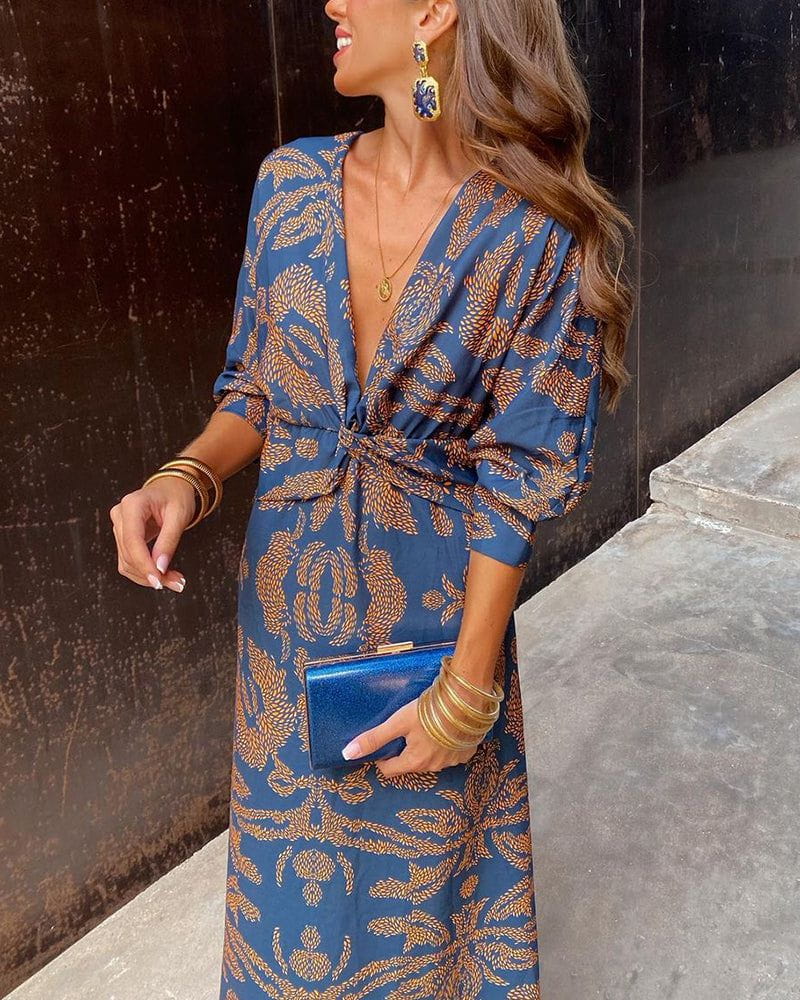 Lavinque Dress Robe Midi Imprimée | Nœud à l’avant | Élégante et Féminine