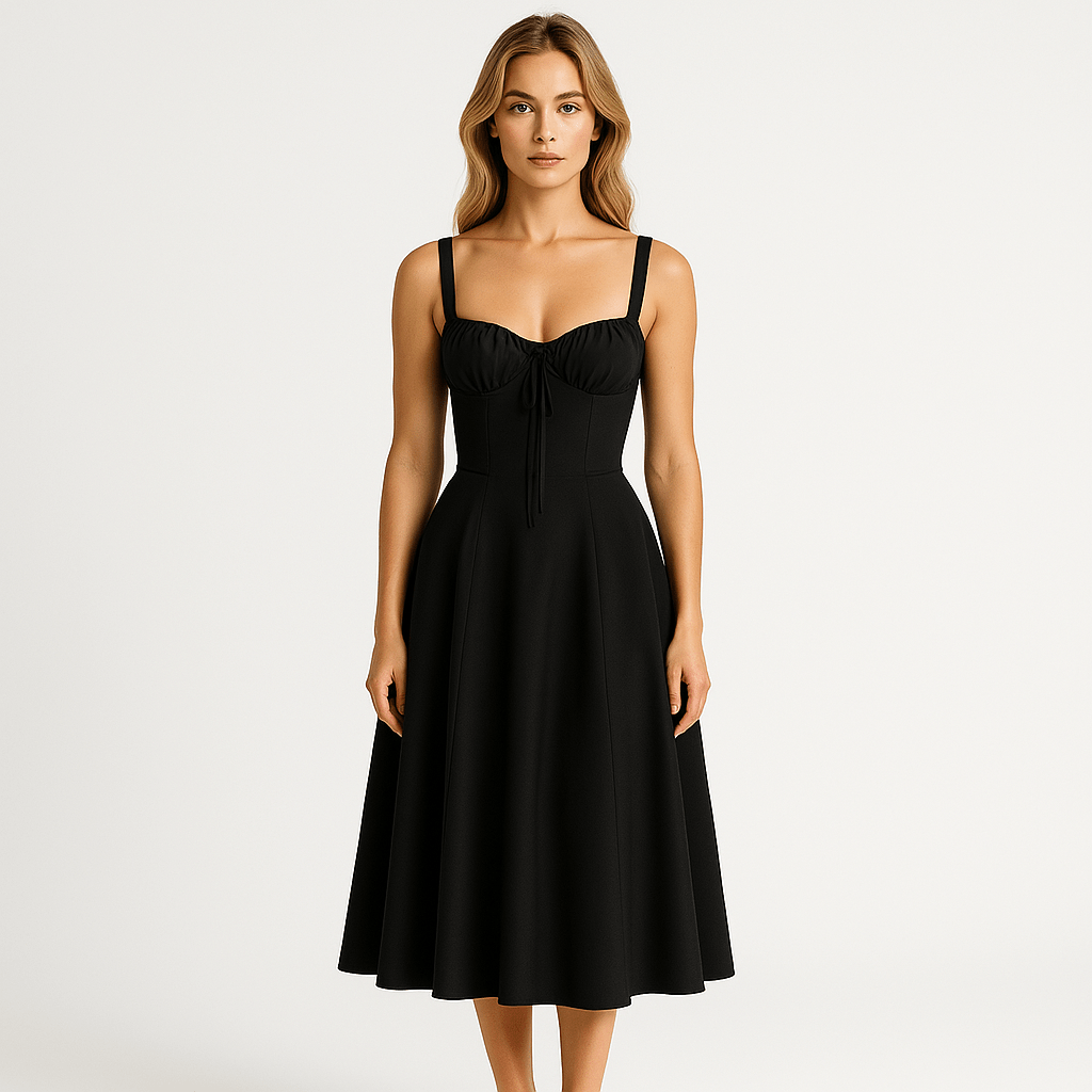 Lavinque Dress Robe Midi Noire | Bretelles | Élégance Intemporelle