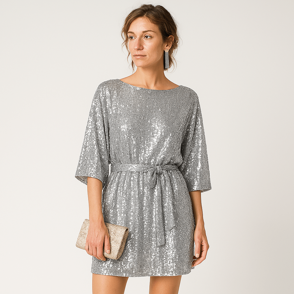 Lavinque Dress Robe Noire à Sequins Fluide | Ceinturée | Chic & Confortable