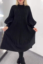 Lavinque Dress Robe Noire Ample | Manches Bouffantes & Col Montant | Élégance Oversize