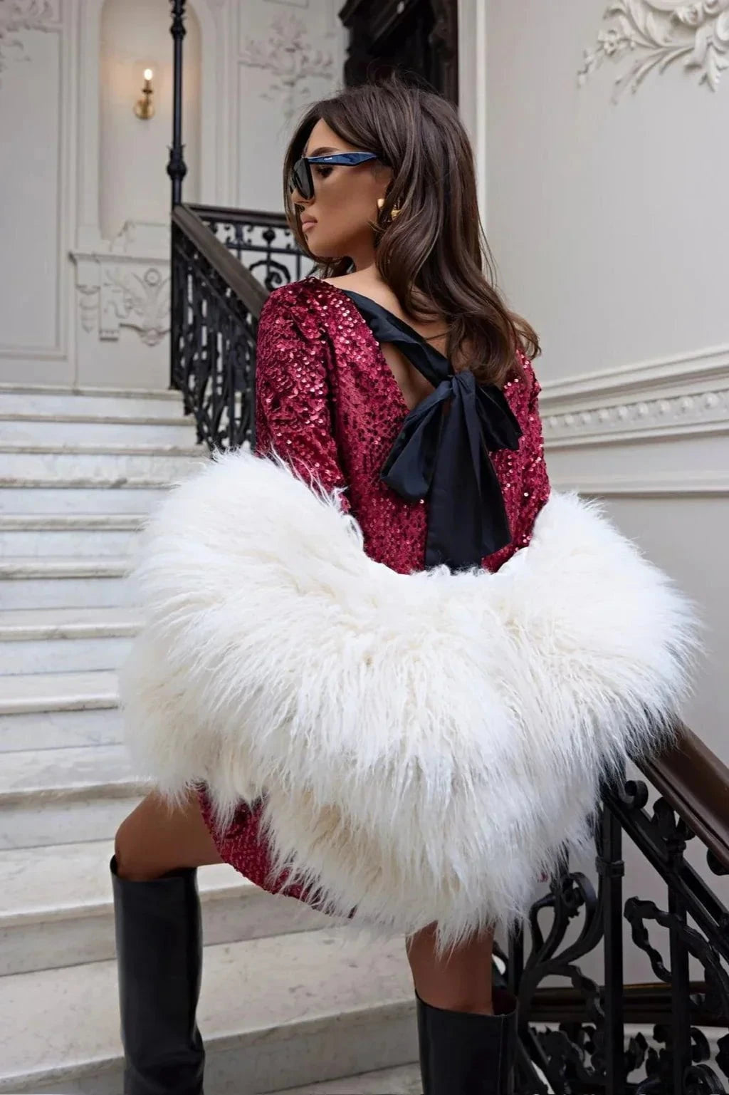 Lavinque Dress Robe Noire & Blanche Élégante | Nœud dans le Dos | Coupe Décontractée