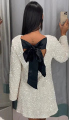 Lavinque Dress Robe Noire & Blanche Élégante | Nœud dans le Dos | Coupe Décontractée