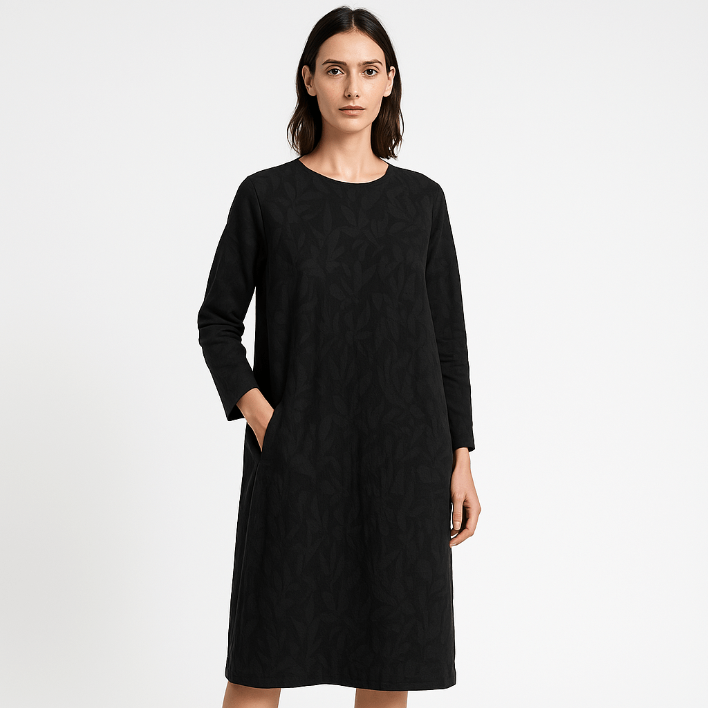 Lavinque Dress Robe Noire Décontractée | Manches Longues | Motif Ton sur Ton