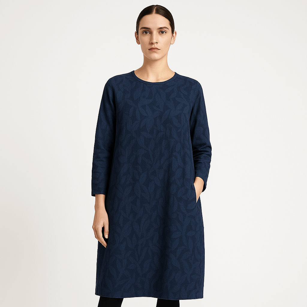 Lavinque Dress Robe Noire Décontractée | Manches Longues | Motif Ton sur Ton