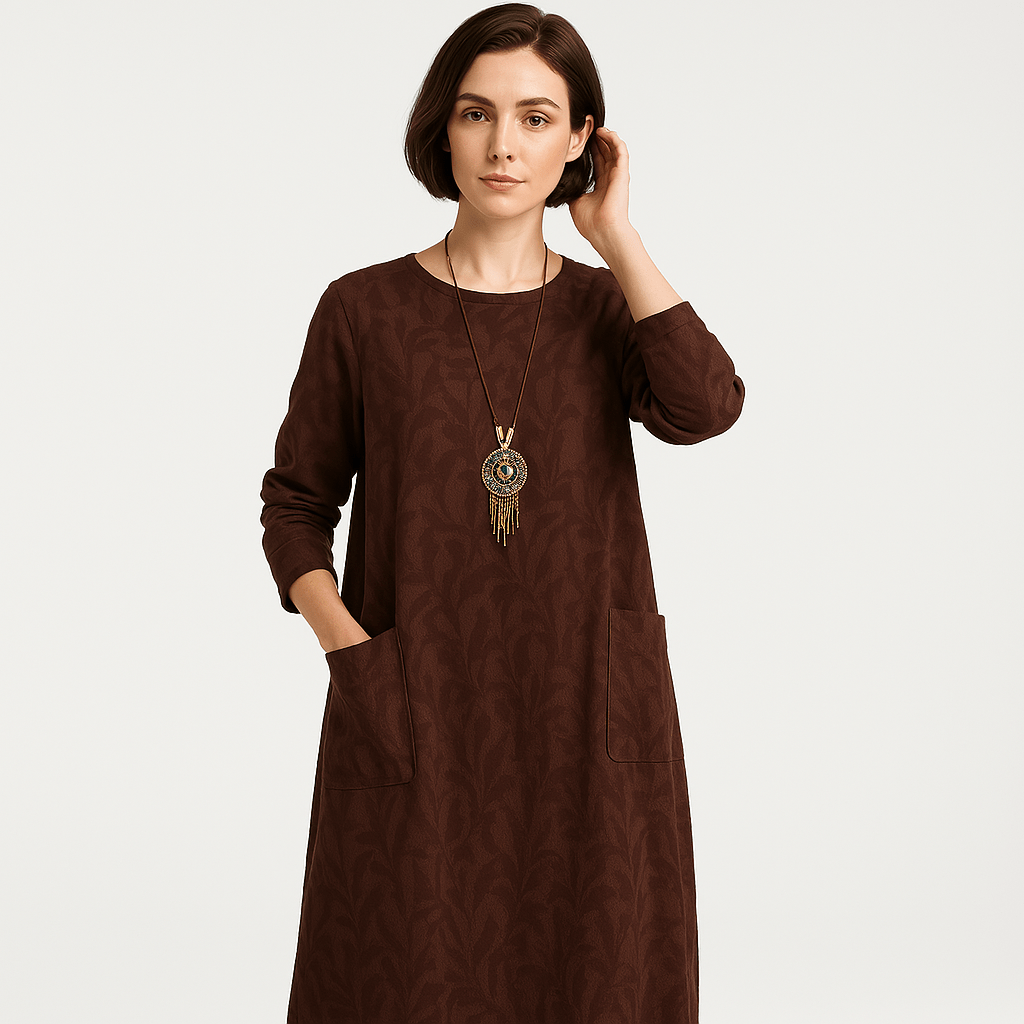 Lavinque Dress Robe Noire Décontractée | Manches Longues | Motif Ton sur Ton