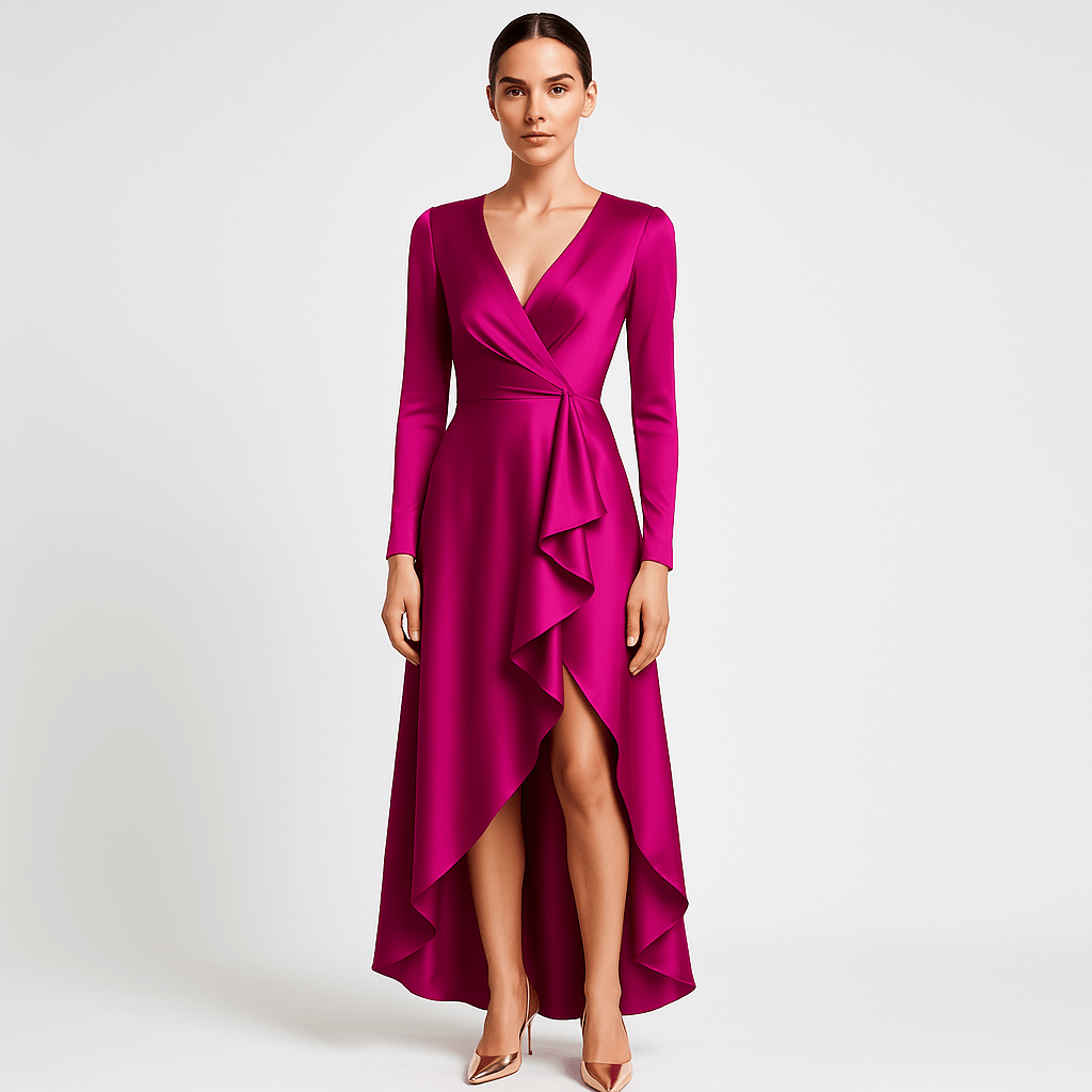 Lavinque Dress Robe Noire Élégante | Décolleté Cache-Cœur | Mi-Longue Asymétrique