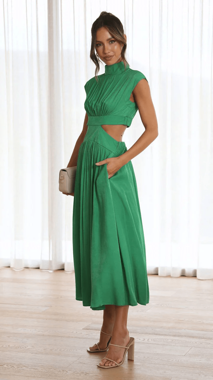 Lavinque Dress Robe Noire Midi | Découpes à la Taille | Élégance Moderne