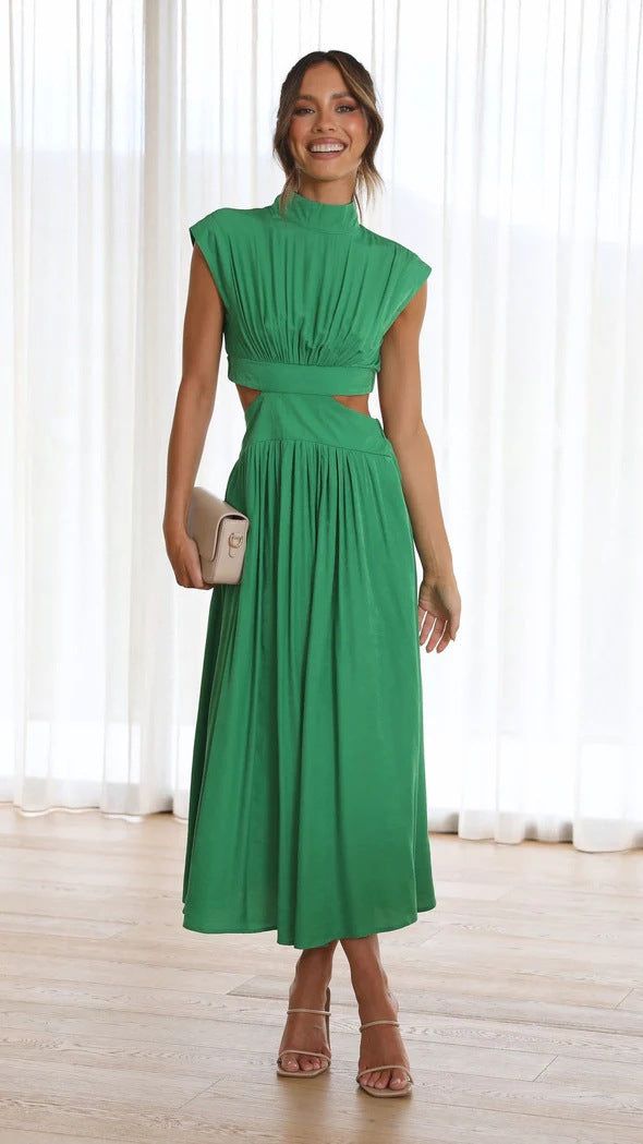 Lavinque Dress Robe Noire Midi | Découpes à la Taille | Élégance Moderne