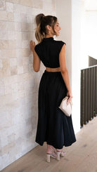 Lavinque Dress Robe Noire Midi | Découpes à la Taille | Élégance Moderne