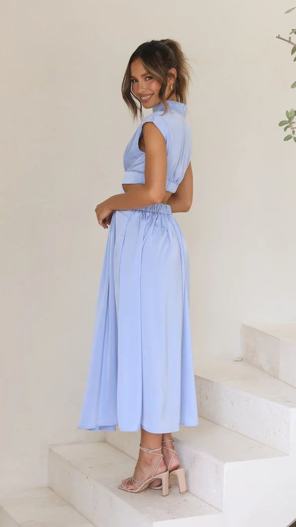 Lavinque Dress Robe Noire Midi | Découpes à la Taille | Élégance Moderne