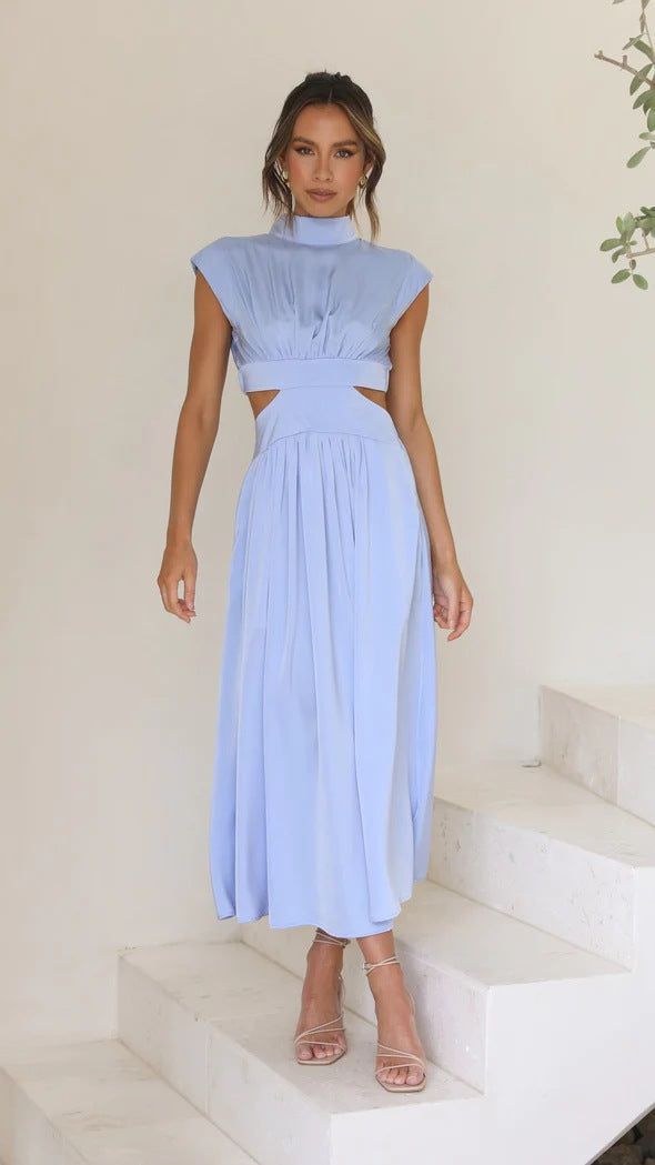 Lavinque Dress Robe Noire Midi | Découpes à la Taille | Élégance Moderne