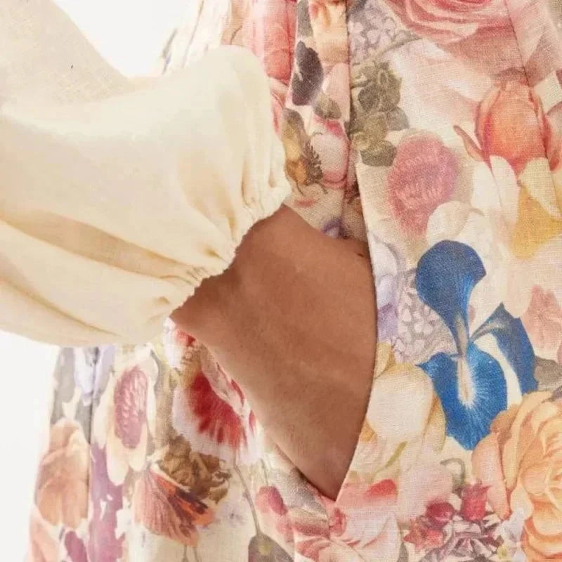 Lavinque Dress Robe Organza Fleurie | Broderie Élégante | Coupe Midi Romantique