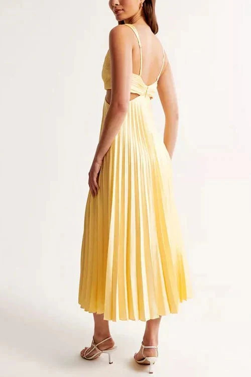 Lavinque Dress Robe Plissée Satinée | Élégante | Jaune Doux et Brillant