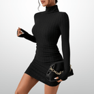 Lavinque Dress Robe Pull Col Roulé | Noire | Ajustée et Élégante
