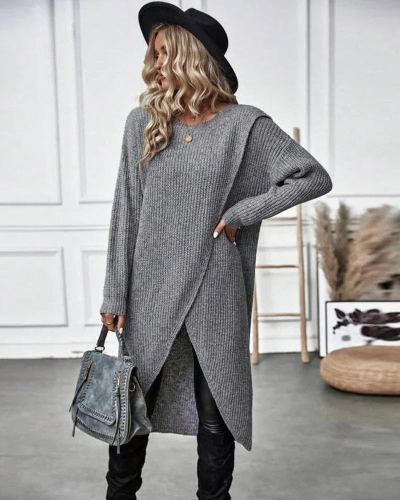 Lavinque Dress Robe Pull Fendue | Maille Douce | Élégante et Moderne