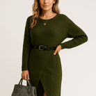 Lavinque Dress Robe Pull Grise | Coupe Croisée | Style Confort Automnal