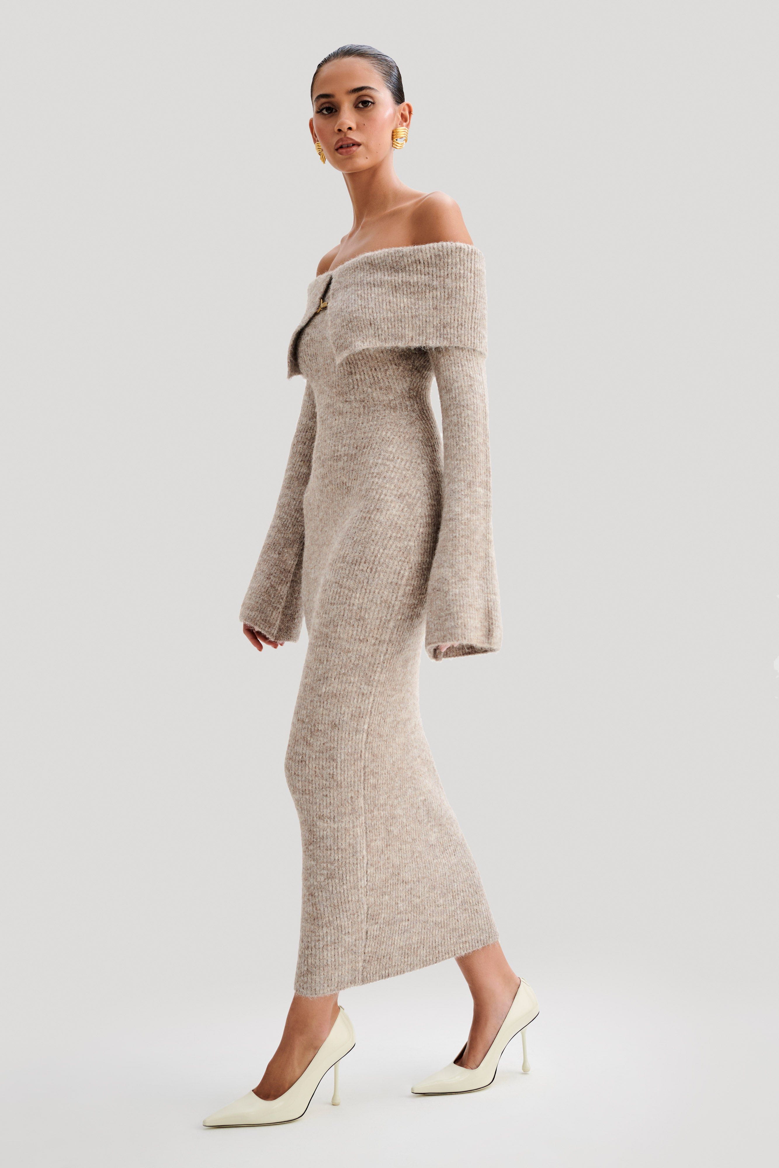 Lavinque Dress Robe Pull Longue | Épaules Dénudées | Élégante et Sculptante