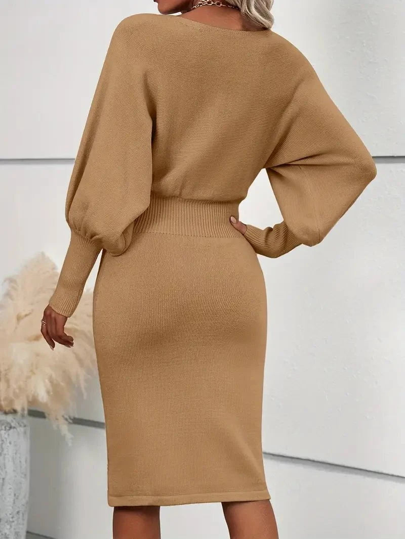 Lavinque Dress Robe Pull Verte | Manches Chauve-Souris | Élégante et Confortable